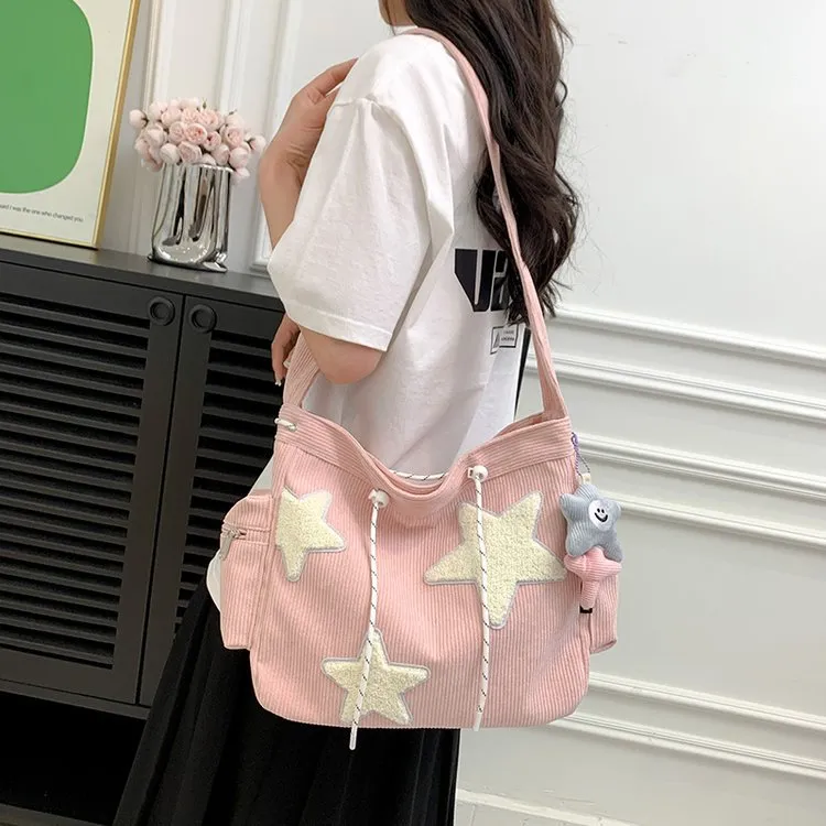 MUYKUY Corduroy Shoulder Bag Tote Crossbody Bag Regular Women's Ecru/Pink-6