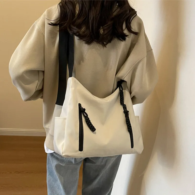 MUYKUY Oxford Shoulder Bag, Crossbody Bag Unisex Black/Ecru-9