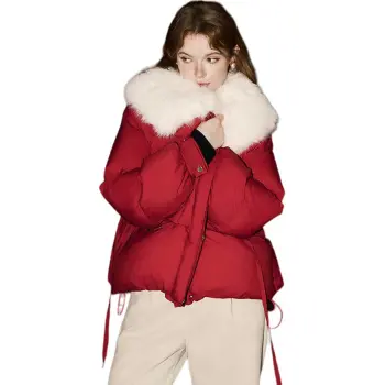 KUHNMARVIN Fur Collar Cropped Down Jacket Women's Red