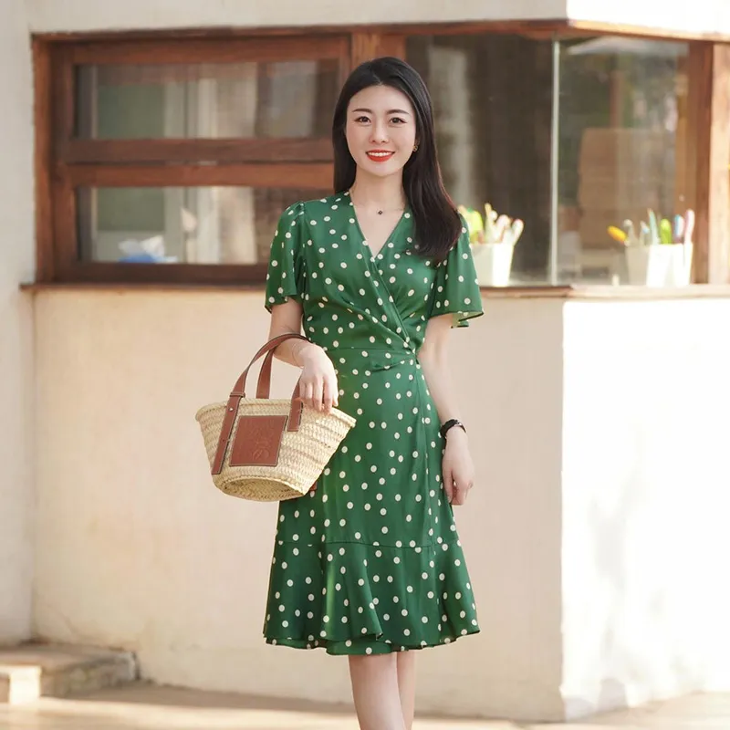 GOELIA Short Sleeved Dress Women's Green-5