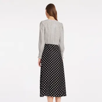 GOELIA Long Sleeved Dress Women's White With Black Dot