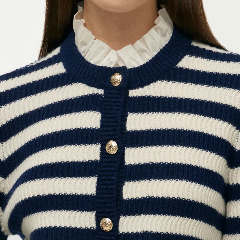 GOELIA Sweater Women's Blue White Striped-2