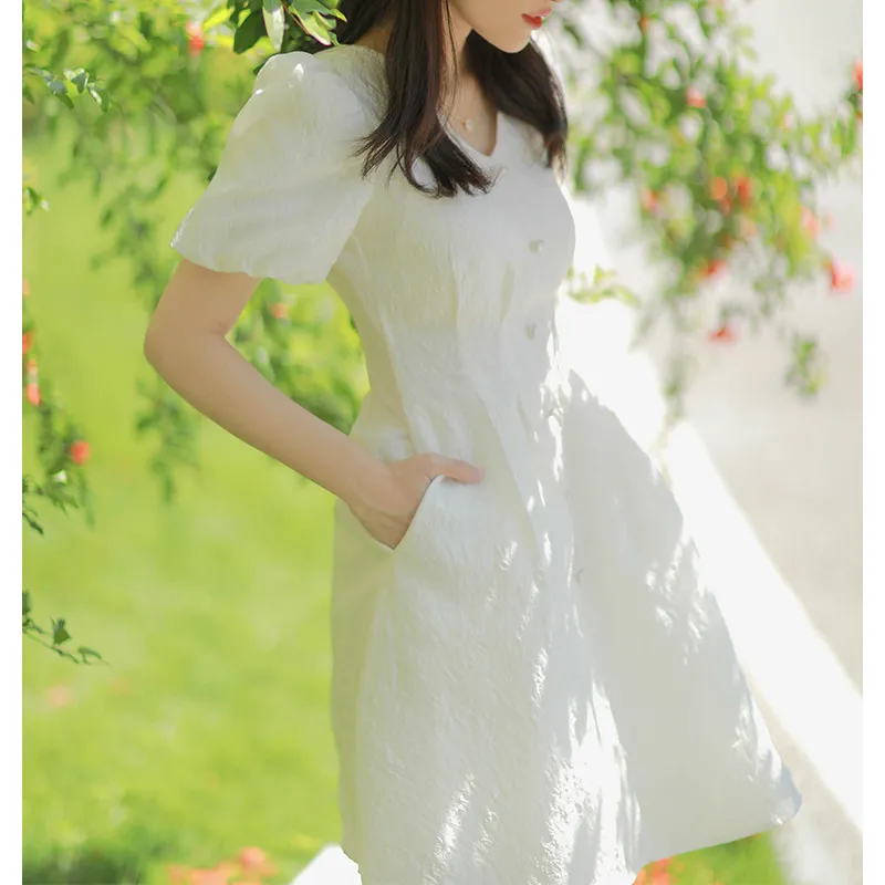 GOELIA Short Sleeved Dress Women's White-3