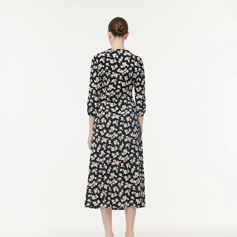 GOELIA Long Sleeved Dress Women's Light Pink Pomegranate Black With Print-1