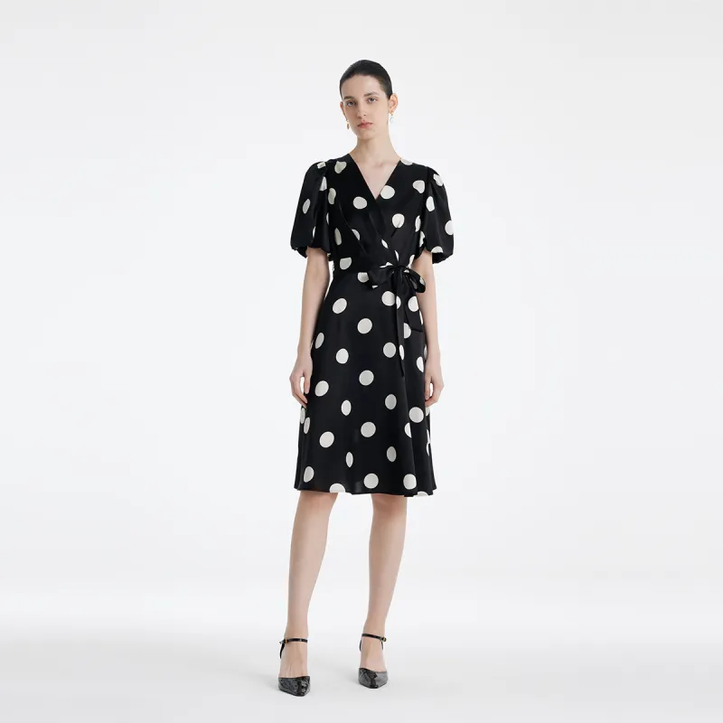 GOELIA Short Sleeved Dress Women's Black With White Dot-3