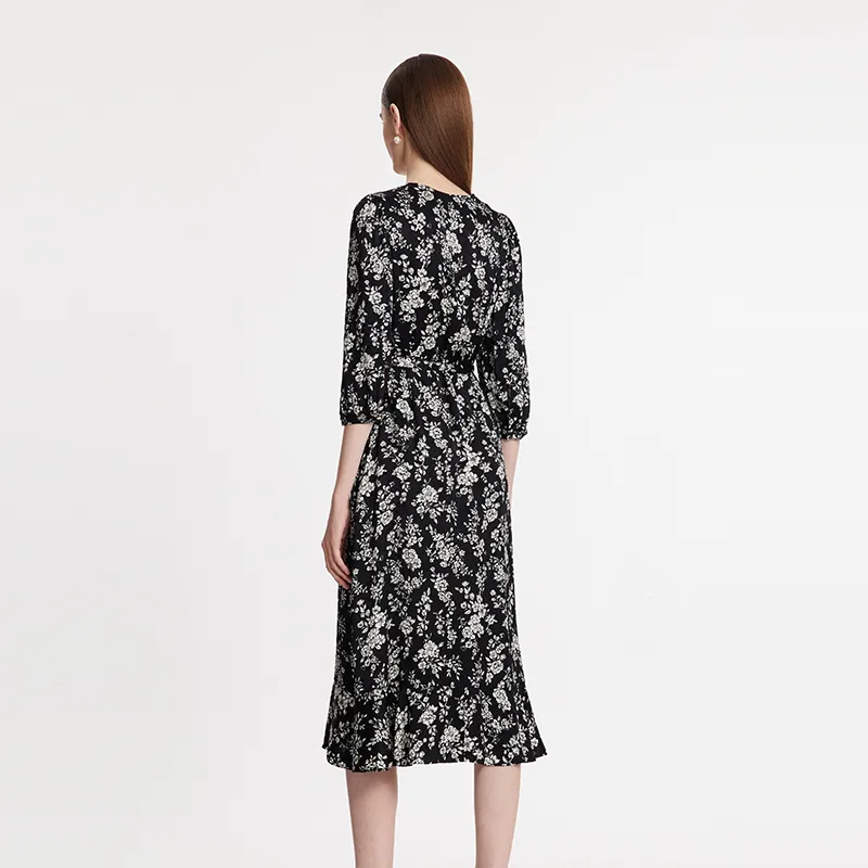 GOELIA Long Sleeved Dress Women's Black Base Ecru-2