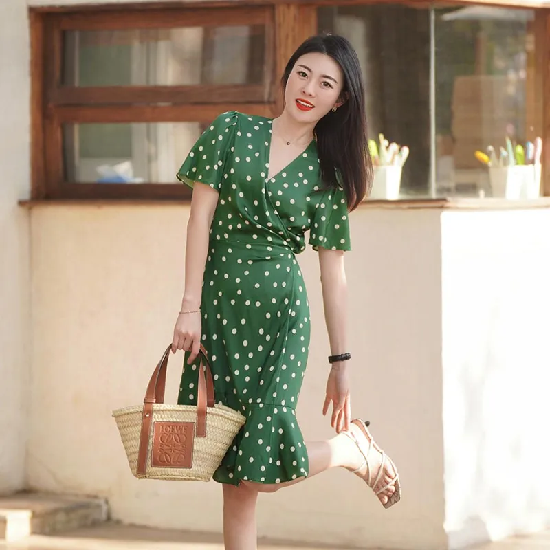 GOELIA Short Sleeved Dress Women's Green-4