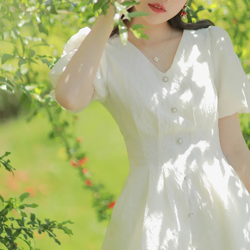 GOELIA Short Sleeved Dress Women's White-2