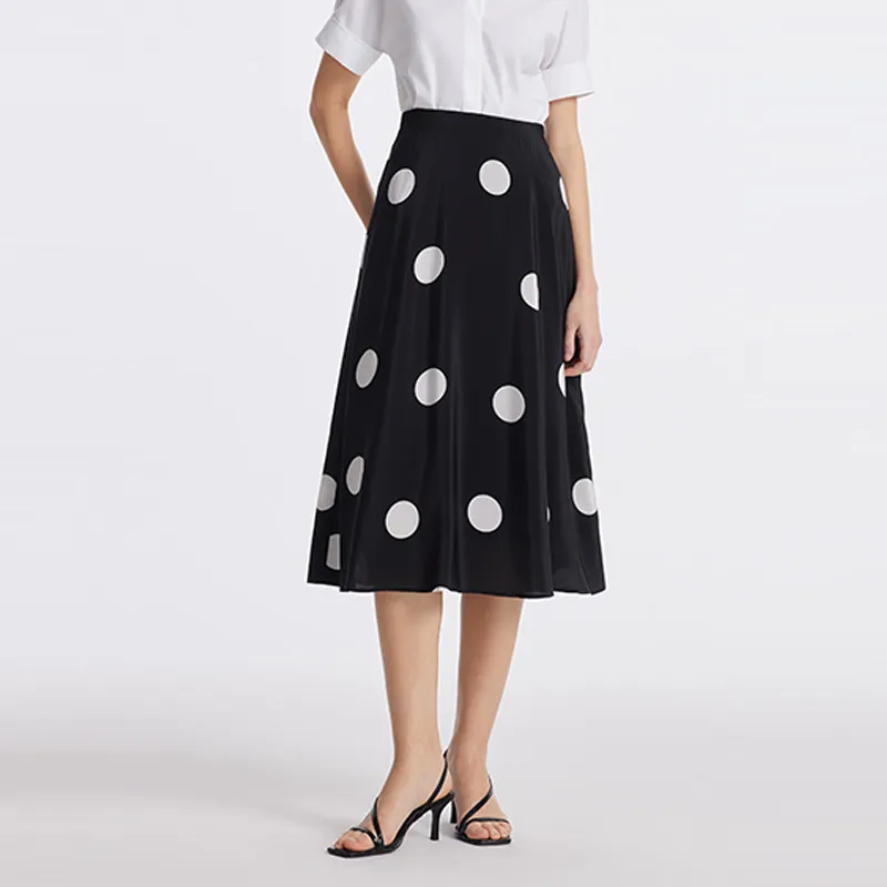 GOELIA Casual Long Skirt Women's Black With White Dot-2