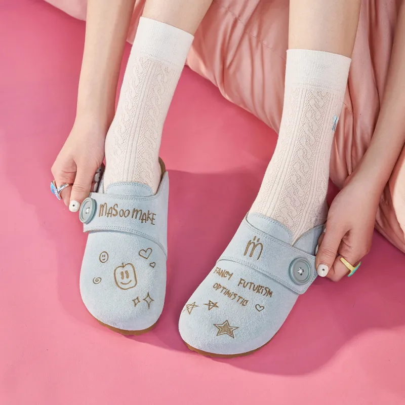 MASOOMAKE Rubber Sole Embroidery Closed Toe Slippers Women's-12