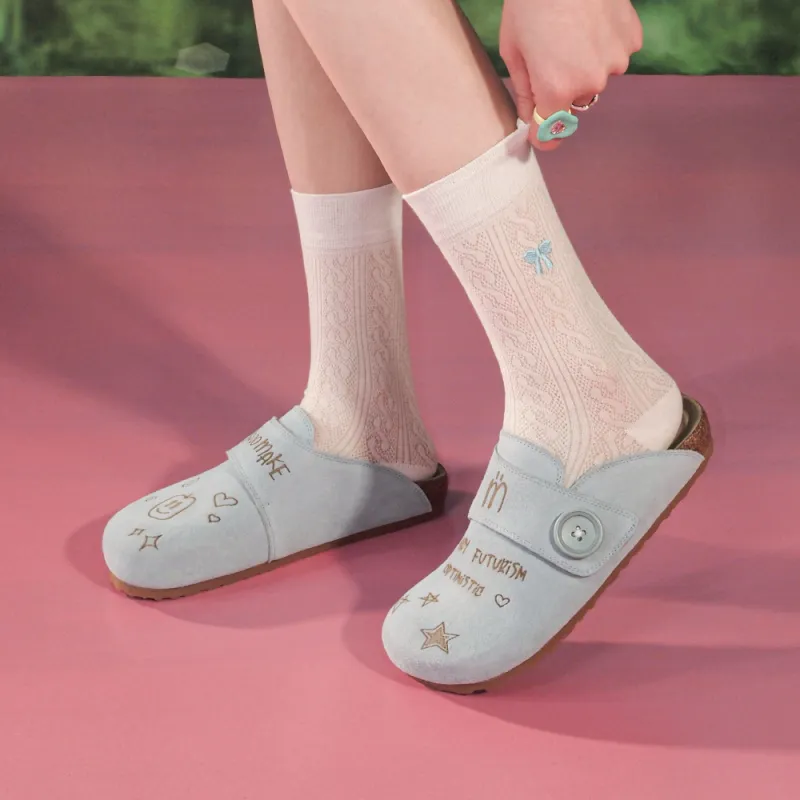 MASOOMAKE Rubber Sole Embroidery Closed Toe Slippers Women's-13