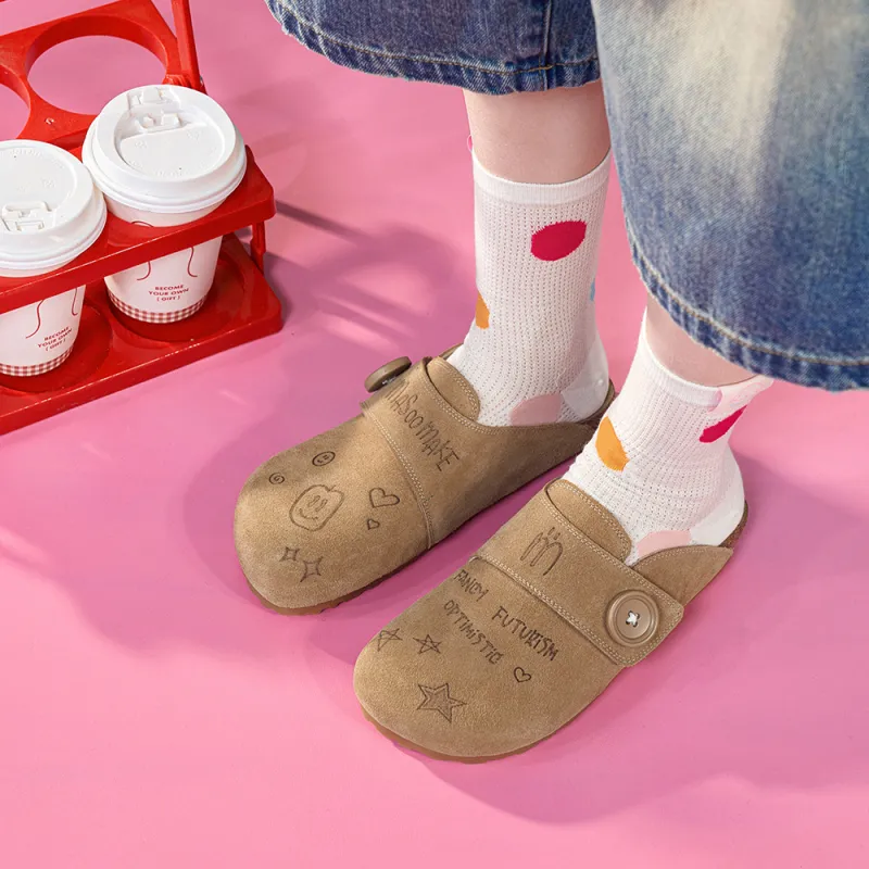 MASOOMAKE Rubber Sole Embroidery Closed Toe Slippers Women's-5