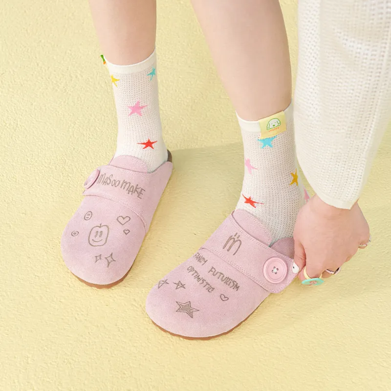 MASOOMAKE Rubber Sole Embroidery Closed Toe Slippers Women's-33