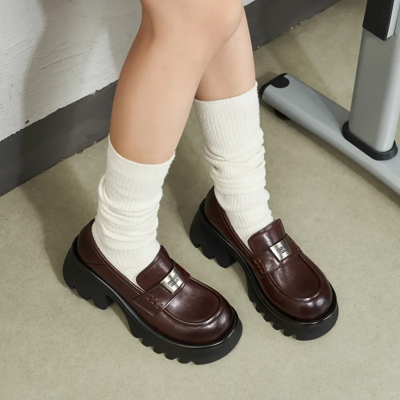 MASOOMAKE Chunky Heel Loafers 6cm Women's-14