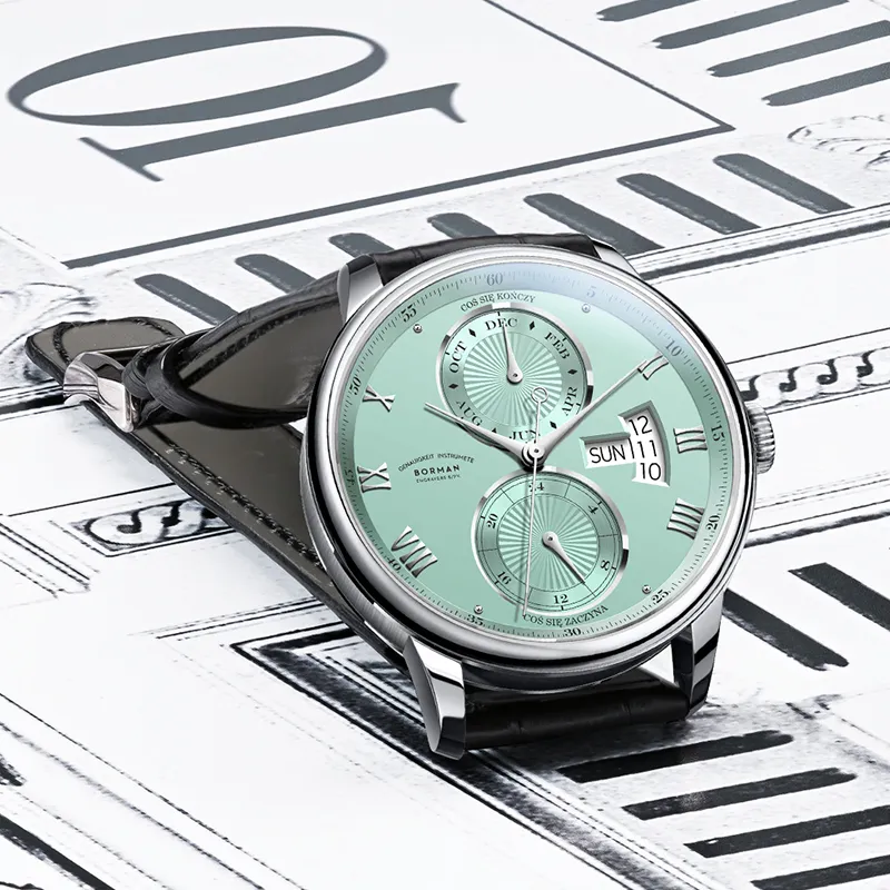 BORMAN Automatic Mechanical Movement Genuine Leather Strap Watch Men's Watches White Dial-12