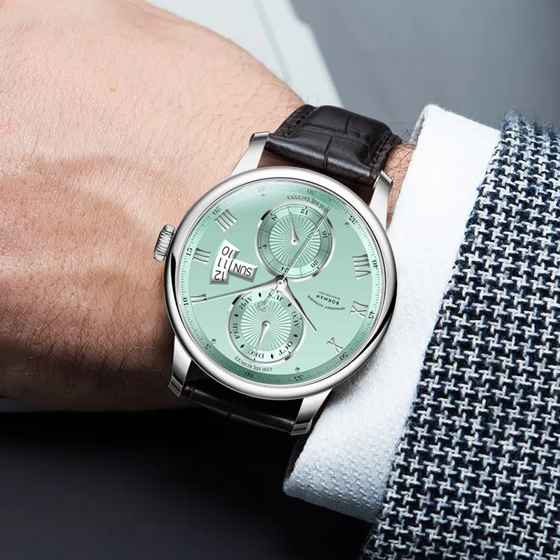 BORMAN Automatic Mechanical Movement Genuine Leather Strap Watch Men's Watches White Dial-13