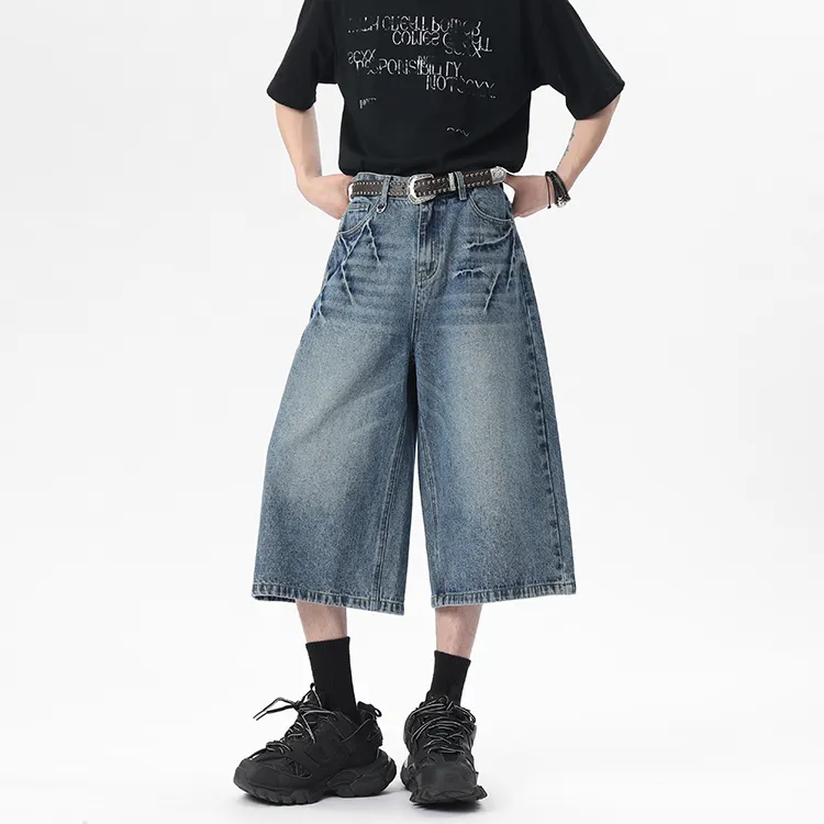 PAINT STAIN Vintage Loose Fit Minimalist Style Denim Shorts Unisex-3