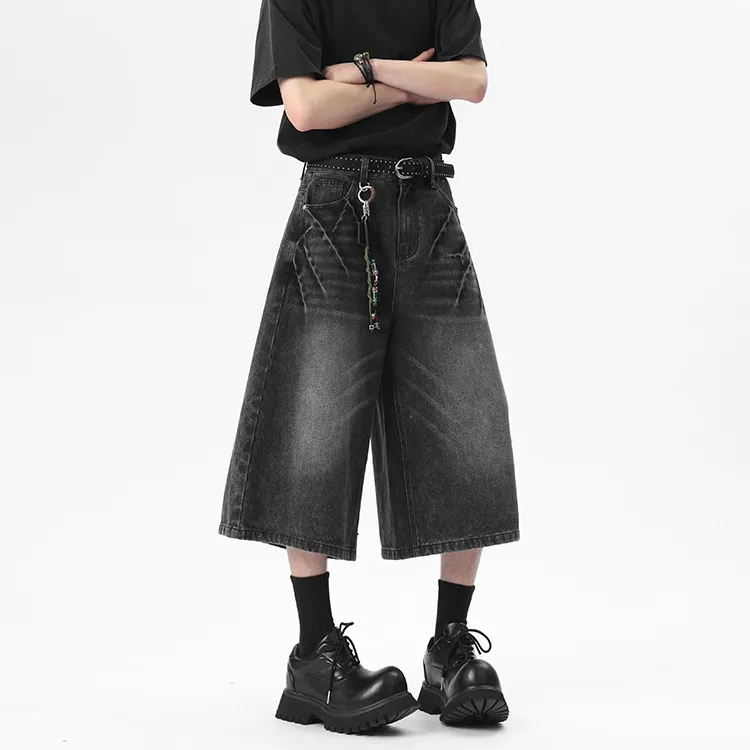 PAINT STAIN Vintage Loose Fit Minimalist Style Denim Shorts Unisex-15