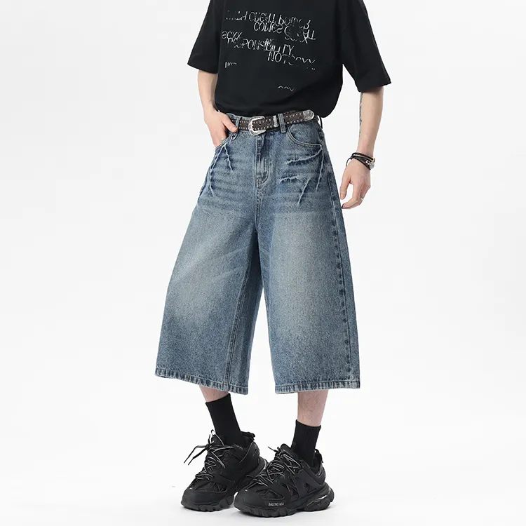 PAINT STAIN Vintage Loose Fit Minimalist Style Denim Shorts Unisex-5