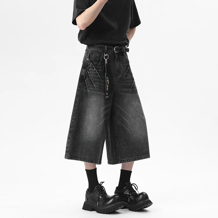 PAINT STAIN Vintage Loose Fit Minimalist Style Denim Shorts Unisex-14