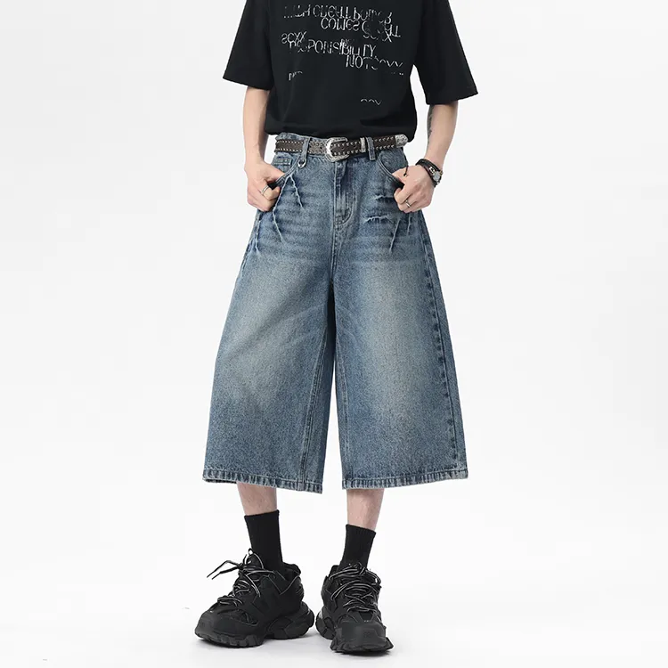 PAINT STAIN Vintage Loose Fit Minimalist Style Denim Shorts Unisex-2