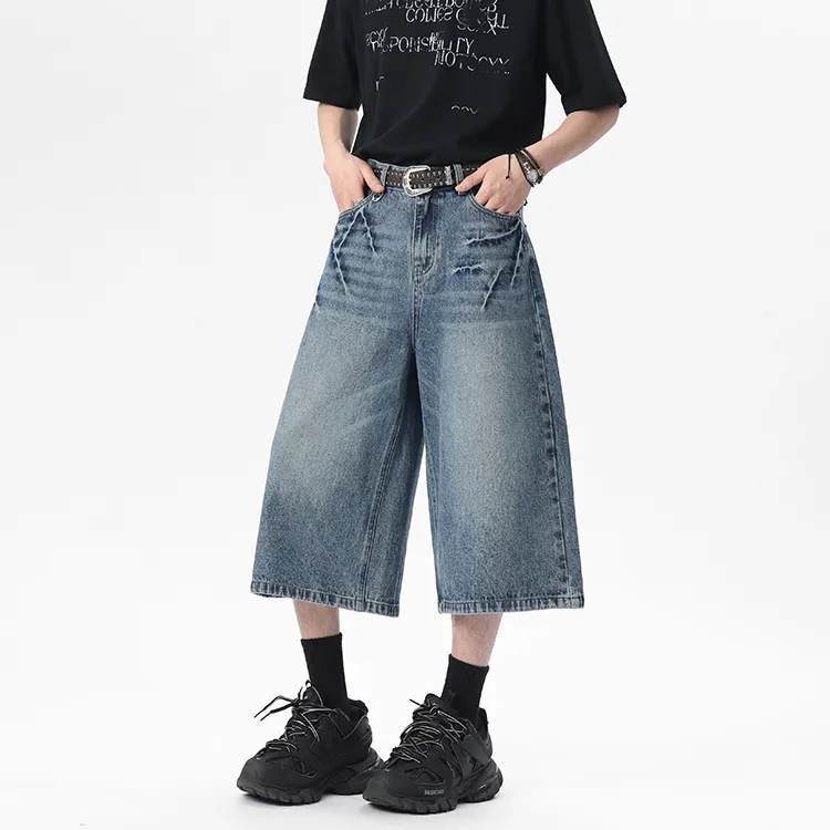 PAINT STAIN Vintage Loose Fit Minimalist Style Denim Shorts Unisex-4