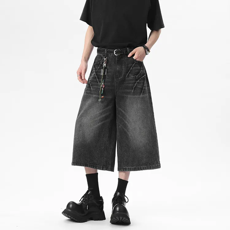 PAINT STAIN Vintage Loose Fit Minimalist Style Denim Shorts Unisex-12