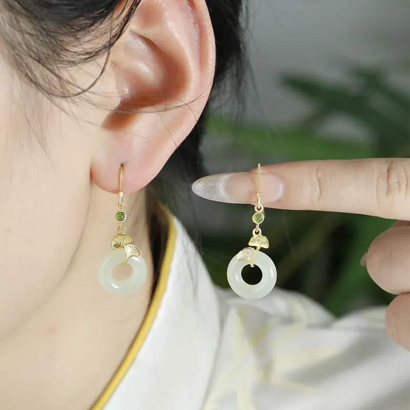 Heng Tai Jewelry Earrings Pale Greenish White Jade Women's-4