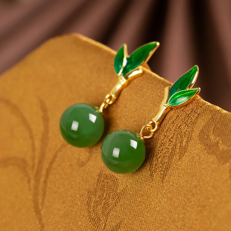 HENGTAIZHUBAO Hetian Jade Earrings Jasper Women's-3