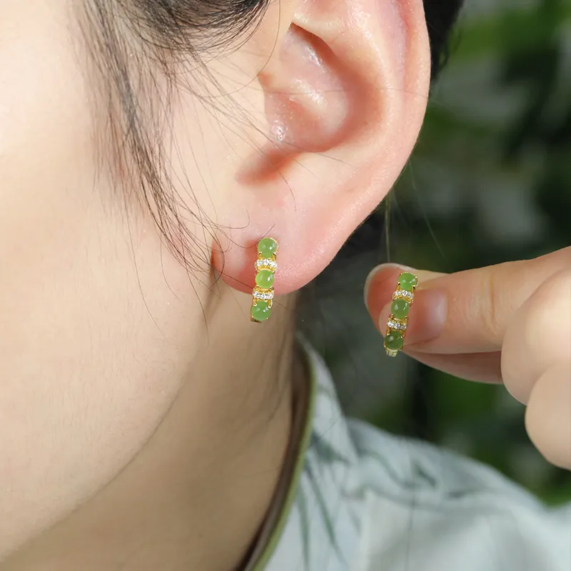 HENGTAIZHUBAO Hetian Jade Earrings Green Jade Women's-5