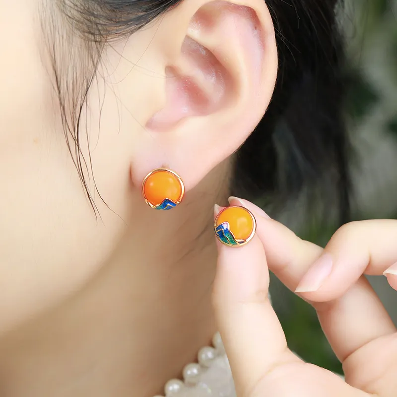 Heng Tai Jewelry Amber/Beeswax Stud Earrings Women's-2