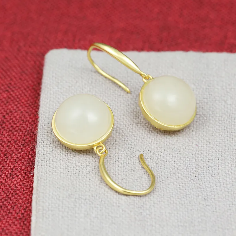 Heng Tai Jewelry Hetian Jade Earrings Green Jade Women's-3