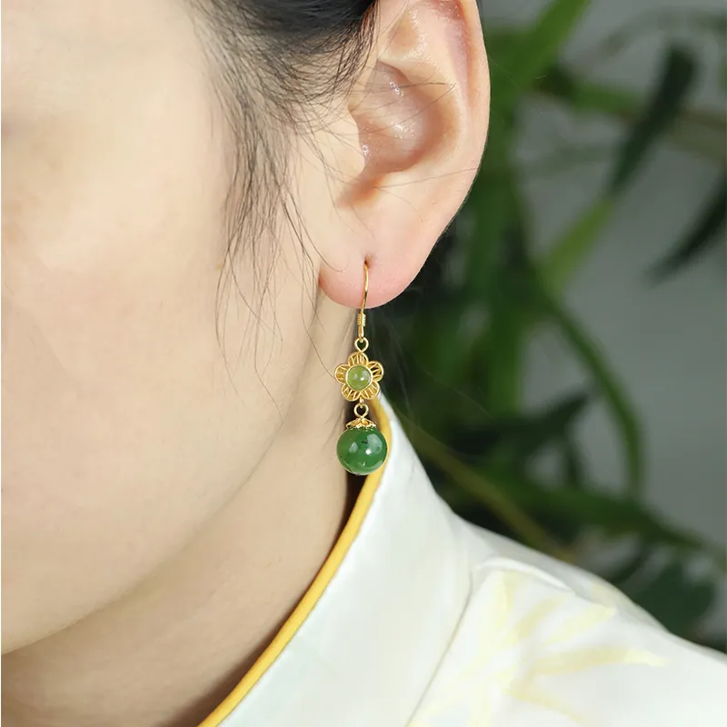 Heng Tai Jewelry Hetian Jade Earrings Jasper Women's-5