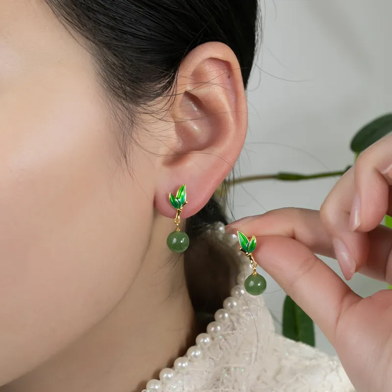 HENGTAIZHUBAO Hetian Jade Earrings Jasper Women's-5