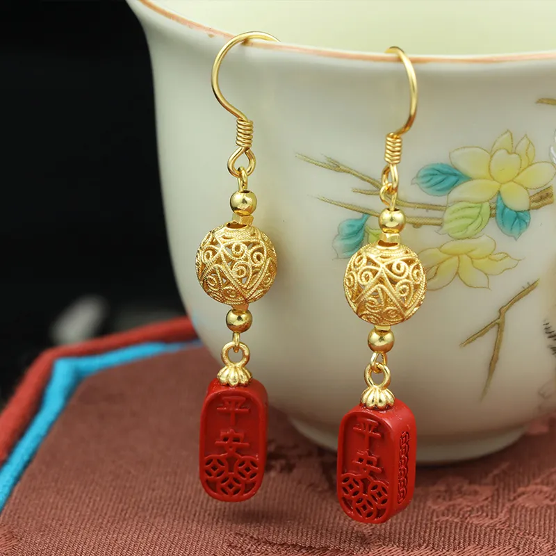 Heng Tai Jewelry Cinnabar Earrings Women's-1