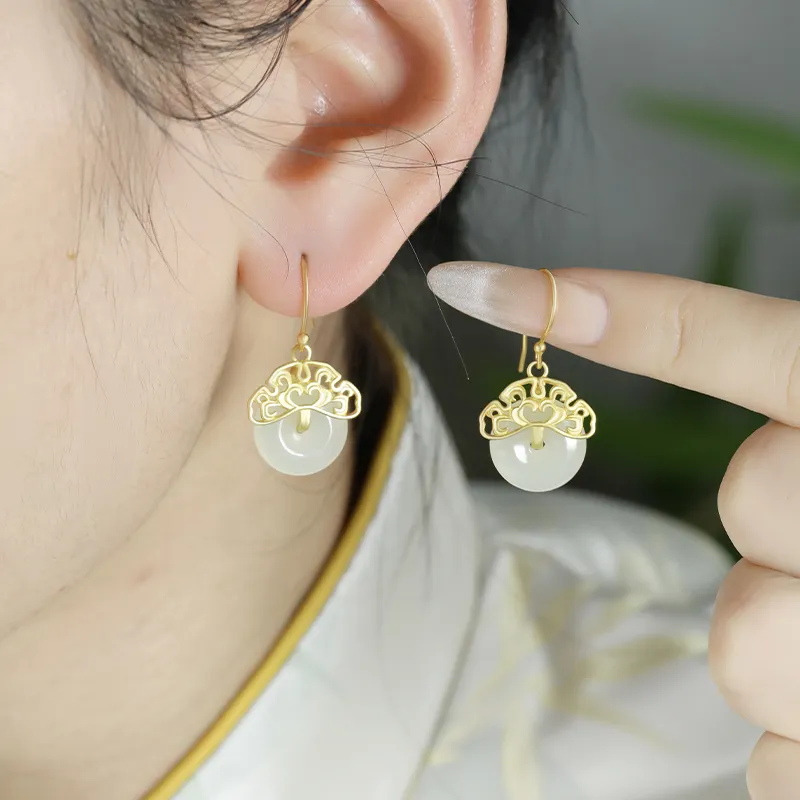 Heng Tai Jewelry Earrings Pale Greenish White Jade Women's-6