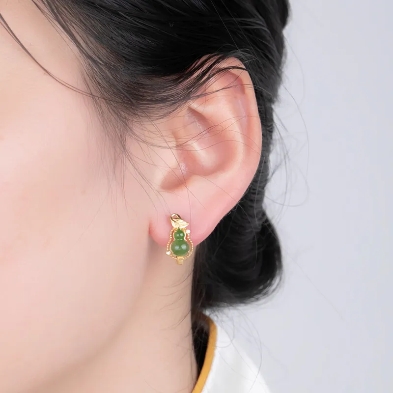 HENGTAIZHUBAO Hetian Jade Earrings Jasper Women's-4