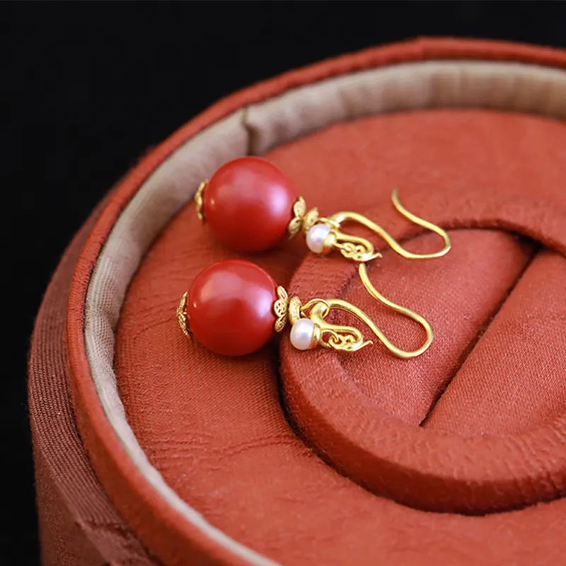 Heng Tai Jewelry Cinnabar Earrings Women's-2
