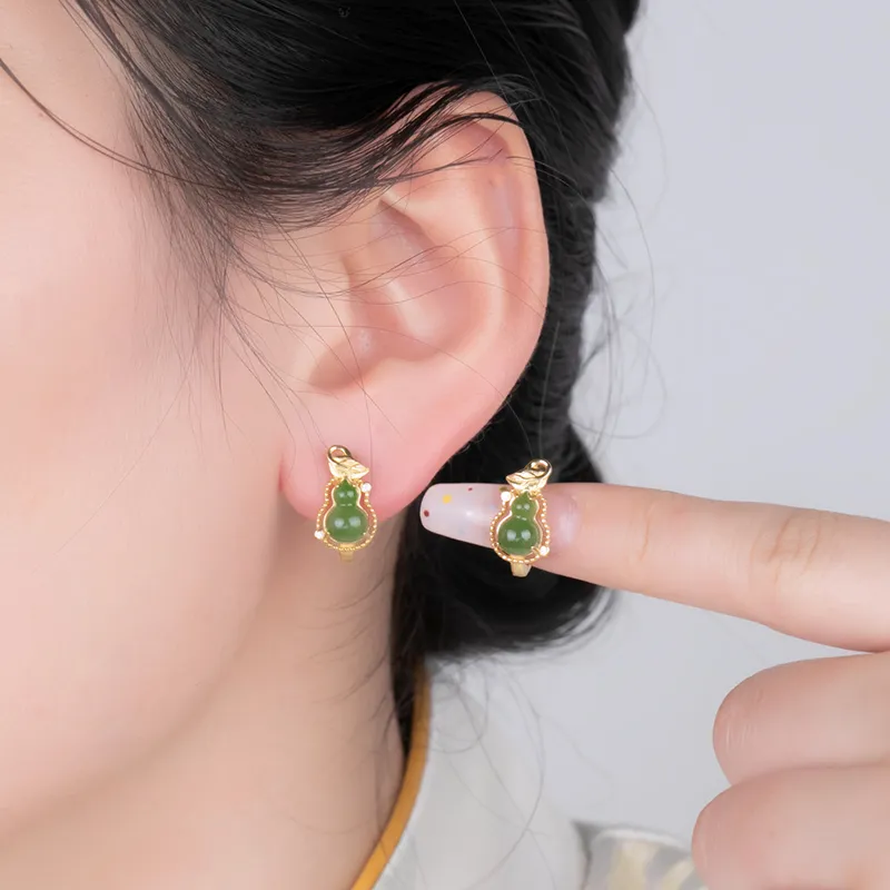 HENGTAIZHUBAO Hetian Jade Earrings Jasper Women's-5