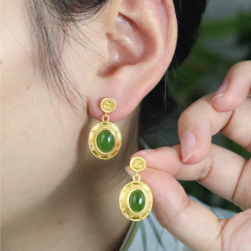 HENGTAIZHUBAO Hetian Jade Earrings Jasper Women's-5