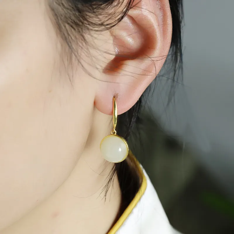 Heng Tai Jewelry Hetian Jade Earrings Green Jade Women's-6