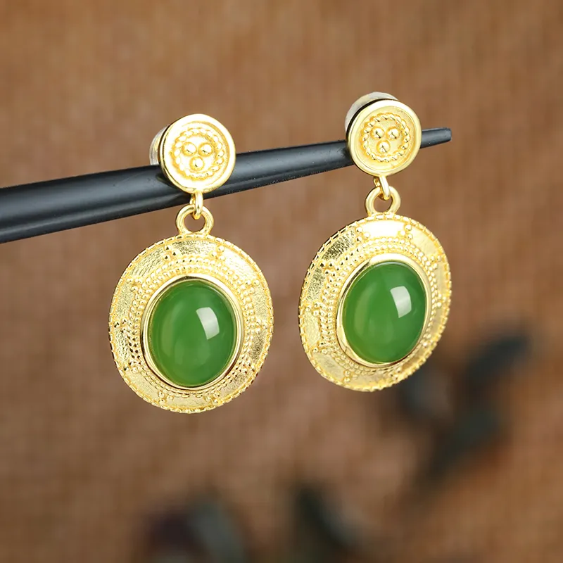 HENGTAIZHUBAO Hetian Jade Earrings Jasper Women's-2