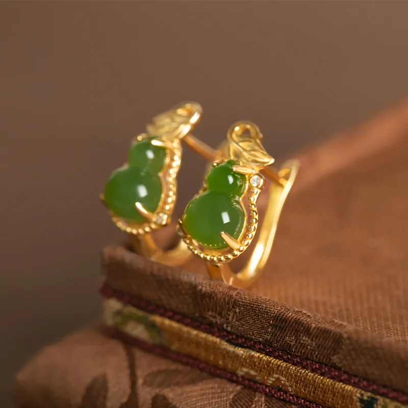 HENGTAIZHUBAO Hetian Jade Earrings Jasper Women's-1
