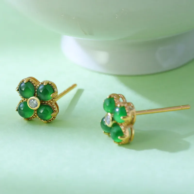 Heng Tai Jewelry Ice Type Jadeite Stud Earrings Women's-1