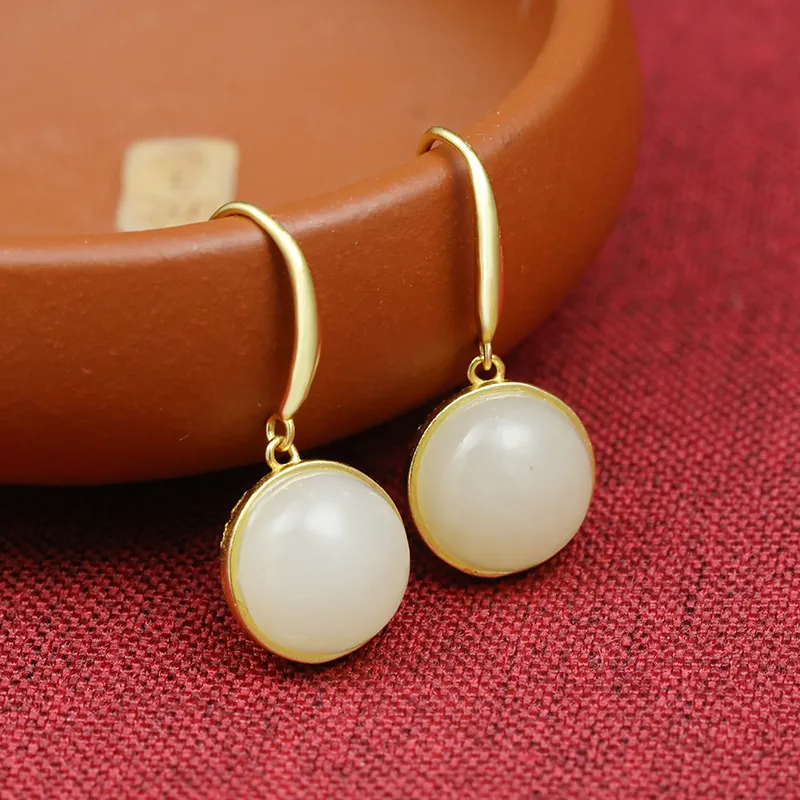 Heng Tai Jewelry Hetian Jade Earrings Green Jade Women's-4