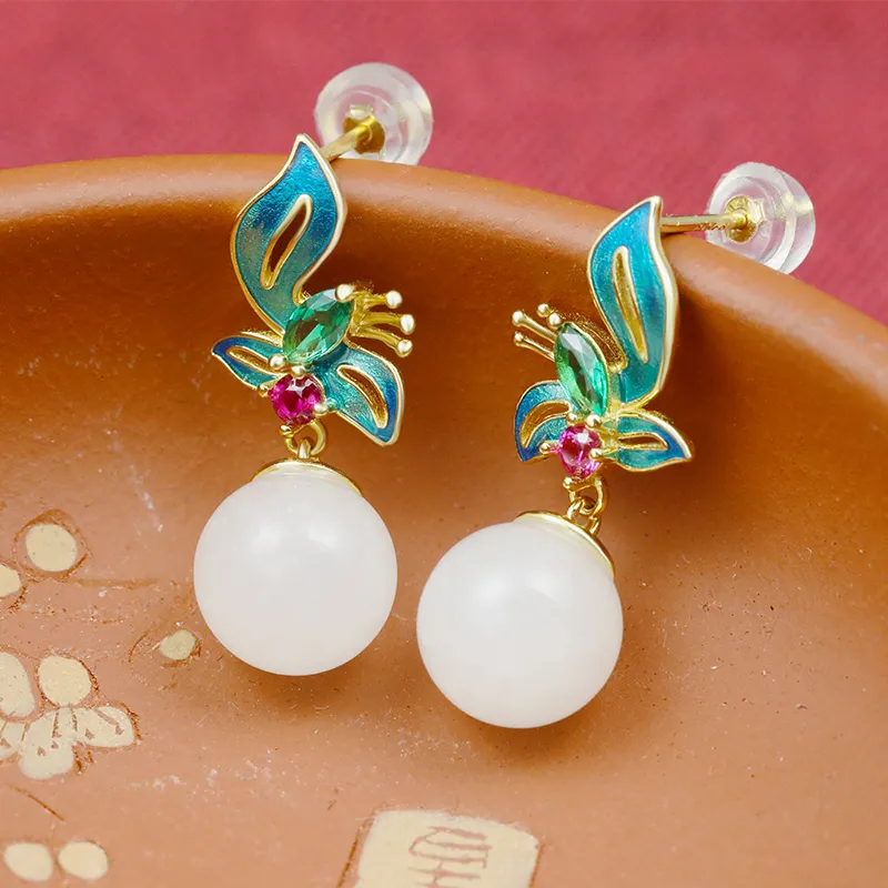 Heng Tai Jewelry Hetian Jade Earrings Green Jade Women's-5
