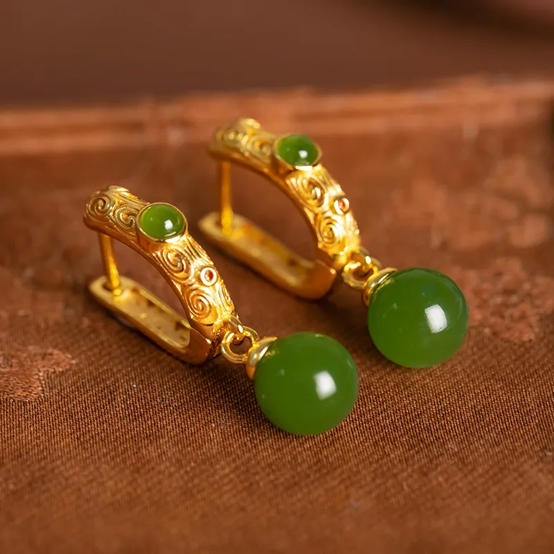 HENGTAIZHUBAO Hetian Jade Earrings Jasper Women's-2