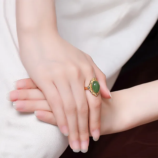 Heng Tai Jewelry 925 Sterling Silver Hetian Jade Rings Women's Jasper-2