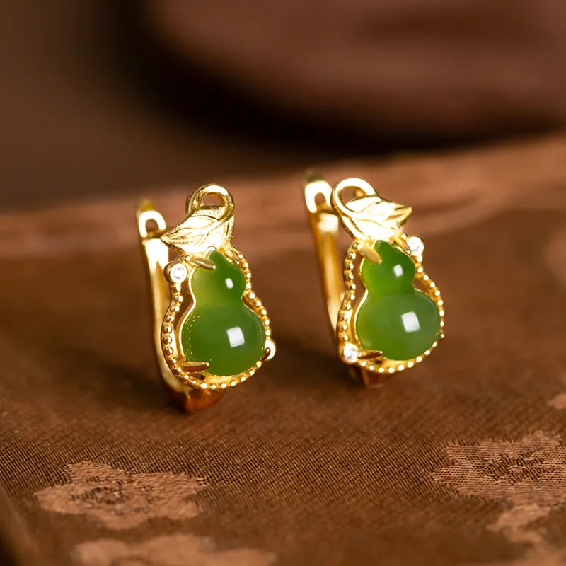 HENGTAIZHUBAO Hetian Jade Earrings Jasper Women's-2