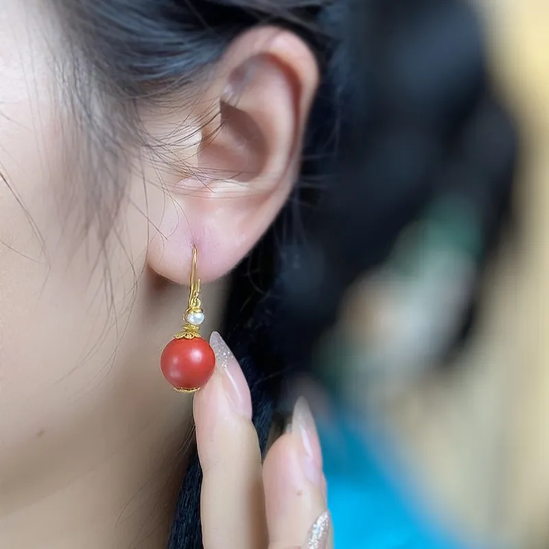 Heng Tai Jewelry Cinnabar Earrings Women's-5